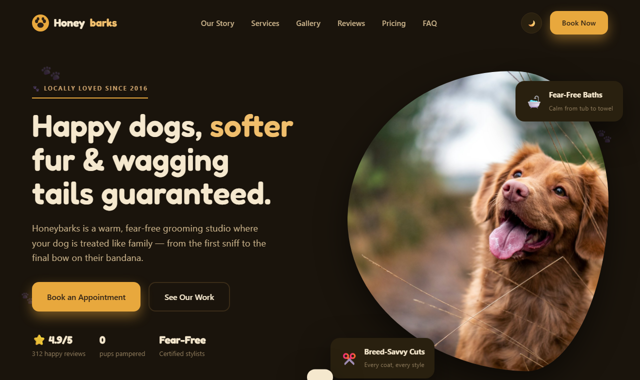 Honeybarks Grooming Co. live website