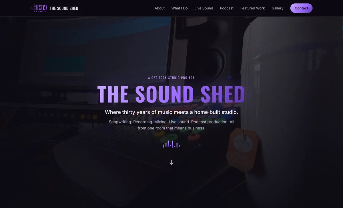 The Sound Shed website homepage